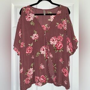 Stripe and floral cold shoulder blouse